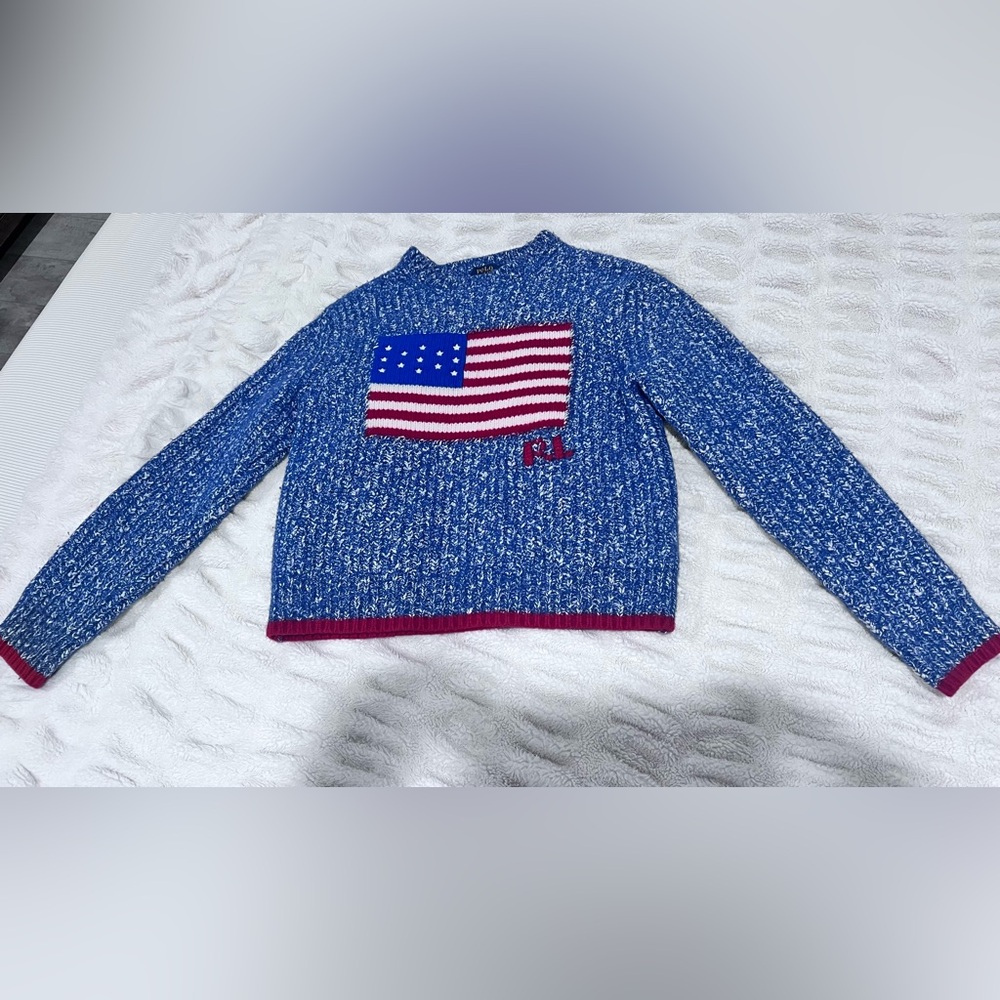 Polo Ralph Lauren USA Flag Patriotic Wool Knit Womens Sweater Med Vintage - Picture 4 of 16